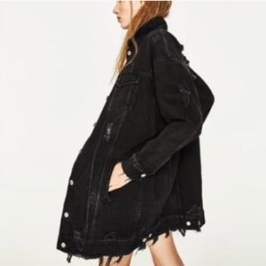 Zara long black Denim Distressed Jacket (S)